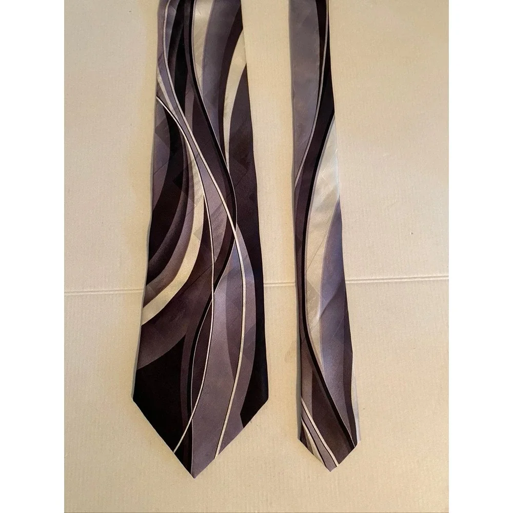 Puritan Mens Silk Tie Purple Grey Black Abstract Swirl Stain Resistant Handmade